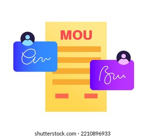 Memorandum of understanding concept. Document with text, stamp, seal and signature. Contract mockup with agreement. Realistic file with shadow effect. Financial, paperwork concept vector illustration