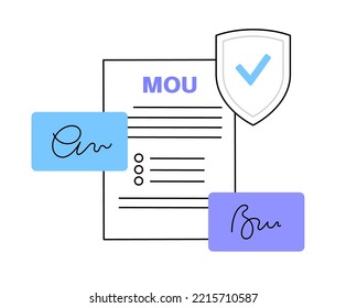 Memorandum of understanding concept. Document with text, stamp, seal and signature. Contract mockup with agreement. Realistic file with shadow effect. Financial, paperwork concept vector illustration