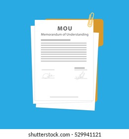 Memorandum Of Understanding ( MOU ) Sign & Agreement paper or documents, vector illustration