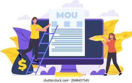 memorandum of understanding MOU. Vector illustration.