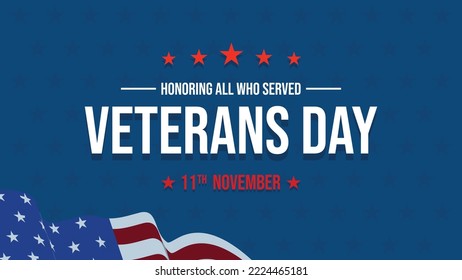 Memorial American veteran day vector design illustration. Honoring All Who Served Poster. 11th of November. USA Veterans Day celebration.