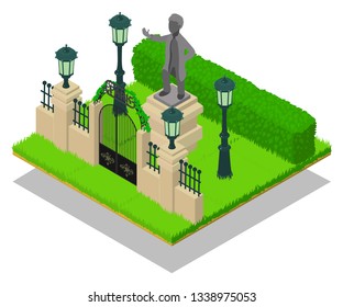 Memorial concept banner. Isometric banner of memorial vector concept for web, giftcard and postcard