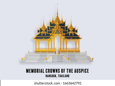 Memorial Crowns of the Auspice, Grand palace,  Bangkok, Thailand with craft style on background.
