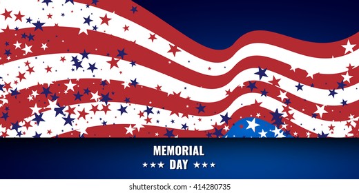 Memorial Day abstract background with waving american flag and starry background. Stock vector.