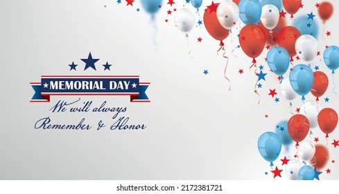 Memorial Day Always Balloons Stars USA Confetti Header
