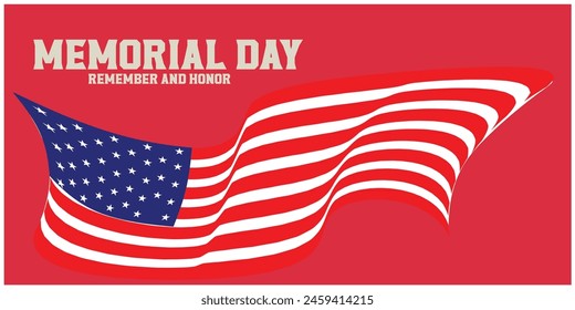 Memorial Day with American Flag Background Banner. U.S. Flag. United States Flag.Vector Illustration.