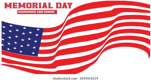 Memorial Day with American Flag Background Banner. U.S. Flag. United States Flag.Vector Illustration.