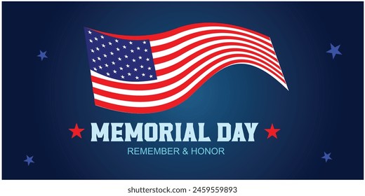 Memorial Day with American Flag Background Banner. U.S. Flag. United States Flag.Vector Illustration.