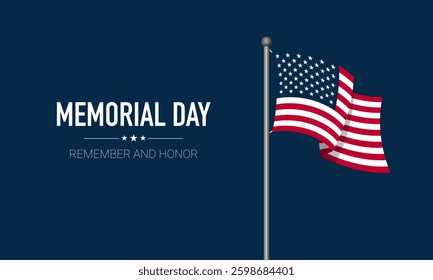 Memorial Day with American Flag Background Banner. Vector Illustration.