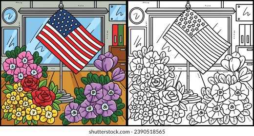 Memorial Day American Flag Flowers Illustration