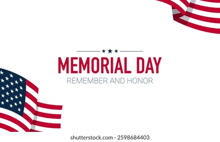Memorial Day with American Flag on White Background. Vector Illustration.