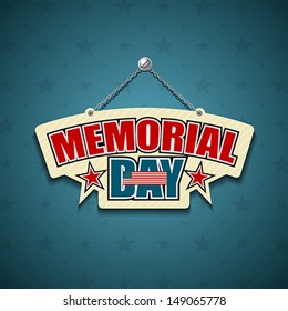 Memorial Day American signs hanging with chain, star background, vector illustration