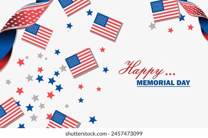 Memorial day background with american flags. Vector patriotic design for flyer, greeting card, or holiday celebration