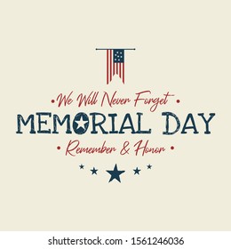 Memorial Day background or banner design with american color flag. Design vintage letter background. Vector illustration EPS.8 EPS.10 