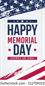 Memorial Day background. Banner on top of American flag. Vertical vector illustration.