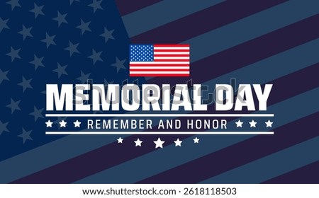 Memorial Day background, banner or poster design template with usa flag. Remember and honor with USA flag. United States of America. A moment of silence for United States Veterans.