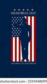 Memorial day background design with Honoring all who served text  