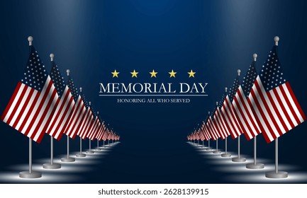 Memorial day background design with Honoring all who served text  