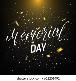 Memorial Day. Background with lettering, garland of USA flag and confetti