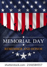 Memorial day background. National holiday of the USA with ragged flag United States. Vector illustration.