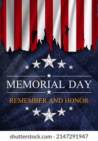 Memorial day background. National holiday of the USA with ragged flag United States. Vector illustration.