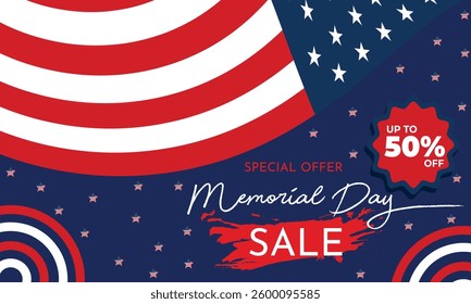 memorial day background sales promotion advertising banner template with american flag design