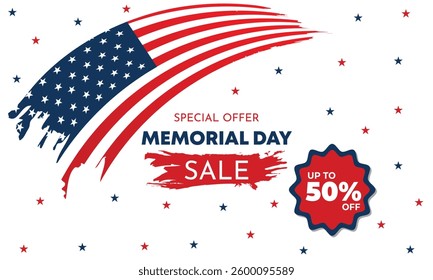 memorial day background sales promotion advertising banner template with american flag design