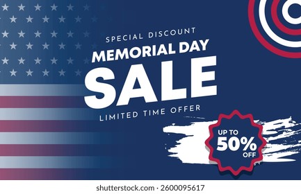 memorial day background sales promotion advertising banner template with american flag design