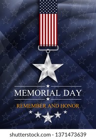 Memorial day background. Silver star. National holiday of the USA. Vector illustration.