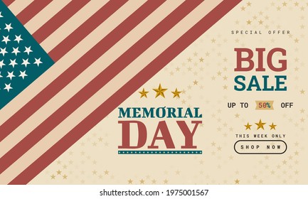 Memorial Day Background Special Offer Sale Promotion Advertising Banner Template Design in Vintage Color