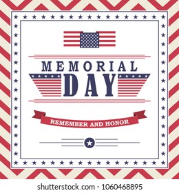Memorial Day background with stars, ribbon and lettering. Template for Memorial Day. Vector illustration.