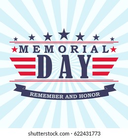 Memorial Day background with stars, ribbon and lettering. Template for Memorial Day. Vector illustration.