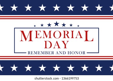 Memorial Day background with stars and stripes. Template for Memorial Day invitation, greeting card, banner and advertising. Vector illustration.