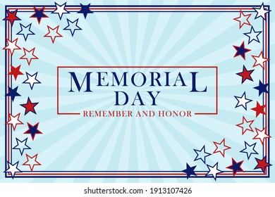 Memorial Day background with stars and stripes. Template for Memorial Day design. Memorial Day background. Vector EPS 10.