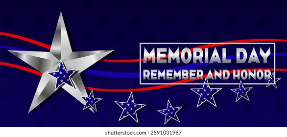 Memorial Day background with stars and stripes. Template for USA Memorial Day invitation, greeting card, banner and advertising. Vector illustration.