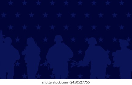 Memorial day background template. Usa army silhouette, copy space for text. Vector illustration