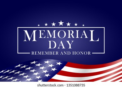 Memorial Day background with USA flag and lettering. Template for Memorial Day design. Vector EPS 10.