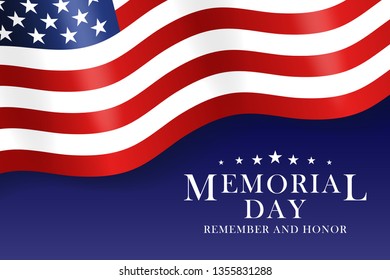 Memorial Day background with USA flag and lettering. Template for Memorial Day design. Vector EPS 10.