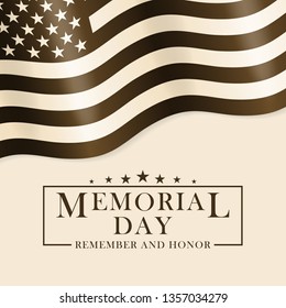 Memorial Day background with USA flag and lettering. Black and white template for Memorial Day design. Memorial Day background in retro style. Vector EPS 10.