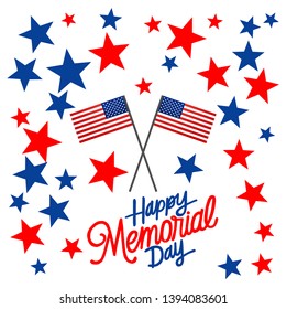 Memorial Day background with USA flag and lettering. Template for Memorial Day design. Vector EPS 10.