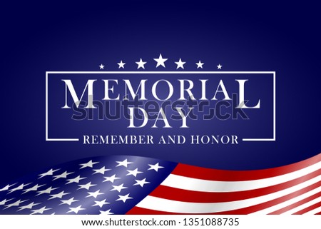 Memorial Day background with USA flag and lettering. Template for Memorial Day design. Vector EPS 10.