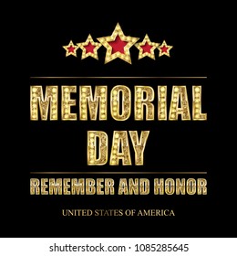 Memorial day background vector art with 5 gold stars. Remember and honor. Illustration