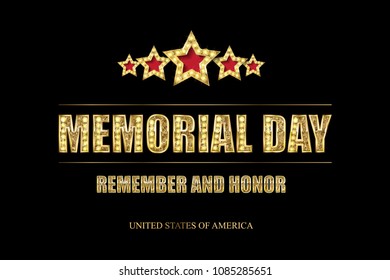 Memorial day background vector art with 5 gold stars. Remember and honor. Illustration