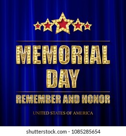 Memorial day background vector art with 5 gold stars. Remember and honor. Illustration