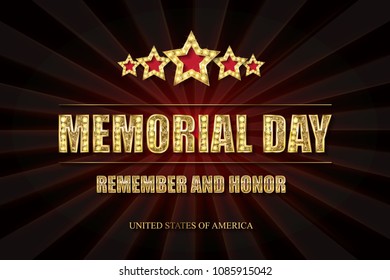 Memorial day background vector art with 5 gold stars. Remember and honor. Illustration