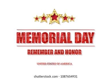 Memorial day background vector art with 5 gold stars. Remember and honor. Illustration