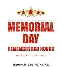 Memorial day background vector art with 5 gold stars. Remember and honor. Illustration