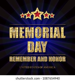 Memorial day background vector art with 5 gold stars. Remember and honor. Illustration