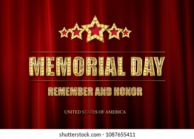 Memorial day background vector art with 5 gold stars. Remember and honor. Illustration