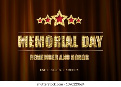 Memorial day background vector art with 5 gold stars. Remember and honor. Illustration